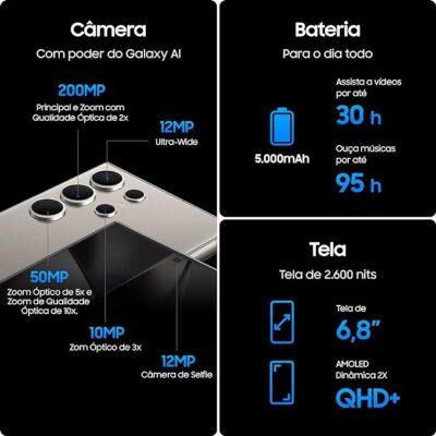 Smartphone Samsung Galaxy S24 Ultra, Galaxy AI, Selfie de 12MP, Tela de 6.8" 1-120Hz, 512GB, 12GB RAM - Imagem 6